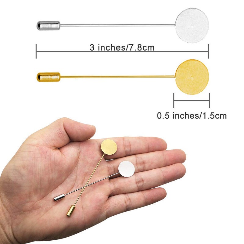 Oubaka 60Pcs Flat Round Tray Lapel Pin,Stainless Steel Safety Pins Stick Pins Brooch Pin Needle Suit Tie Hat pin Scarf Badge for DIY Costume Jewelry Making Accessories - Image 5